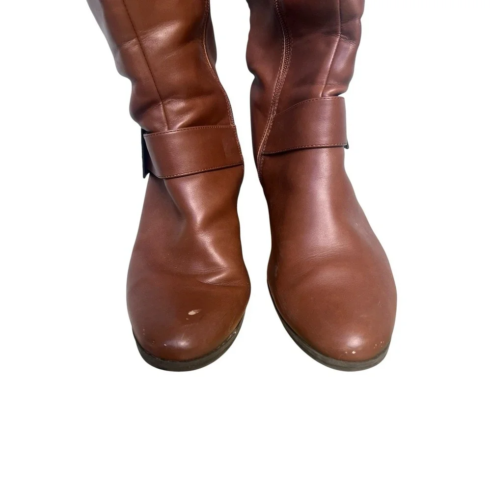 Aerosoles Chatroom Tall Knee High Riding Boots Brown Faux Leather Side Zip 11M